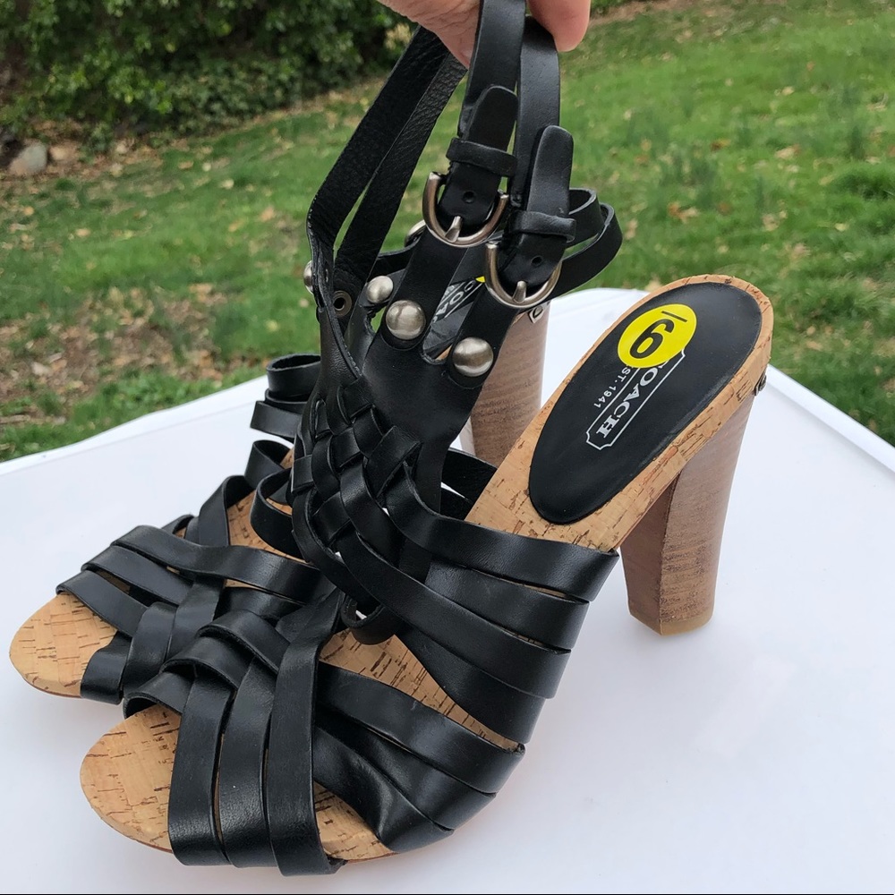 Coach Black Sandals Chunky Heels Strappy Sandals size 9 Y2K Vintage new